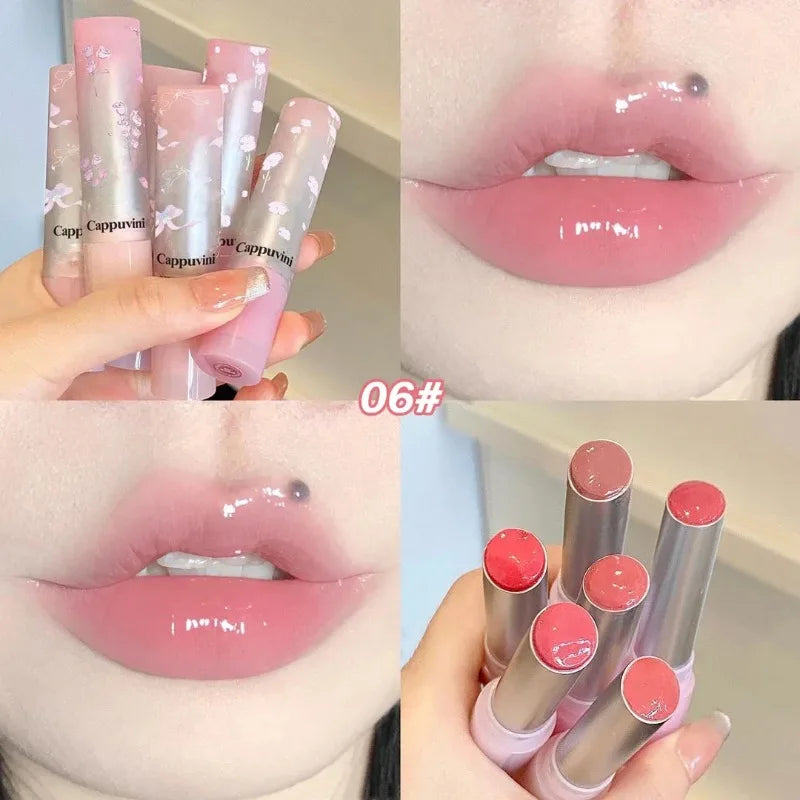 Brillo Labial Sólido Efecto Espejo, Tubo Redondo, Hidratante y Duradero, Tinte Natural Nude Melocotón, Maquillaje Labial en Gel