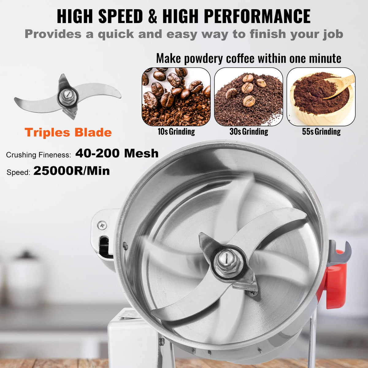 SucceBuy-molinillo de granos eléctrico, molinillos de especias oscilantes comerciales para hierbas secas, granos, especias, cereales, café y maíz, 150-2500g