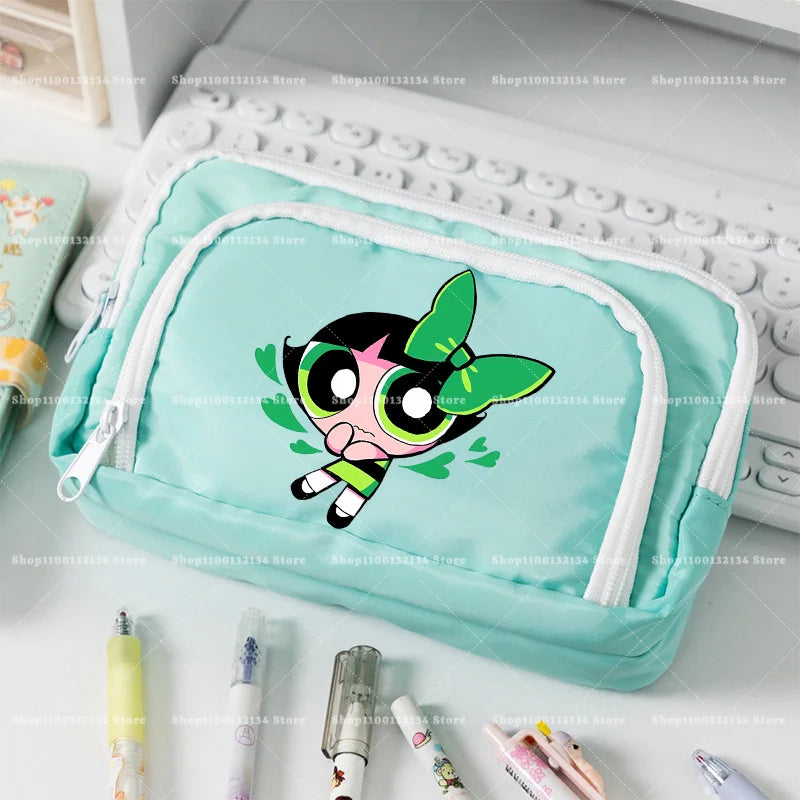 Estuche para lápices de las Chicas Superpoderosas, estuche para lápices con múltiples bolsillos, bolsa para lápices de gran capacidad para estudiantes, bolsa organizadora de papelería, regalo
