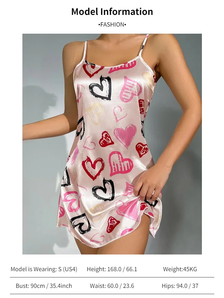 Camisón Sexy con tirantes para mujer, lencería Sexy de satén de seda, ropa de dormir con pintura Floral, minivestido para el hogar
