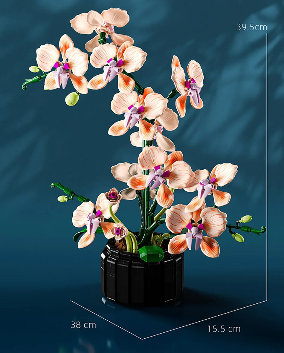 Orquídea creativa Cymbidium flores eternas planta en maceta bloques de construcción simulación Phalaenopsis DIY ladrillos juguetes regalo de San Valentín