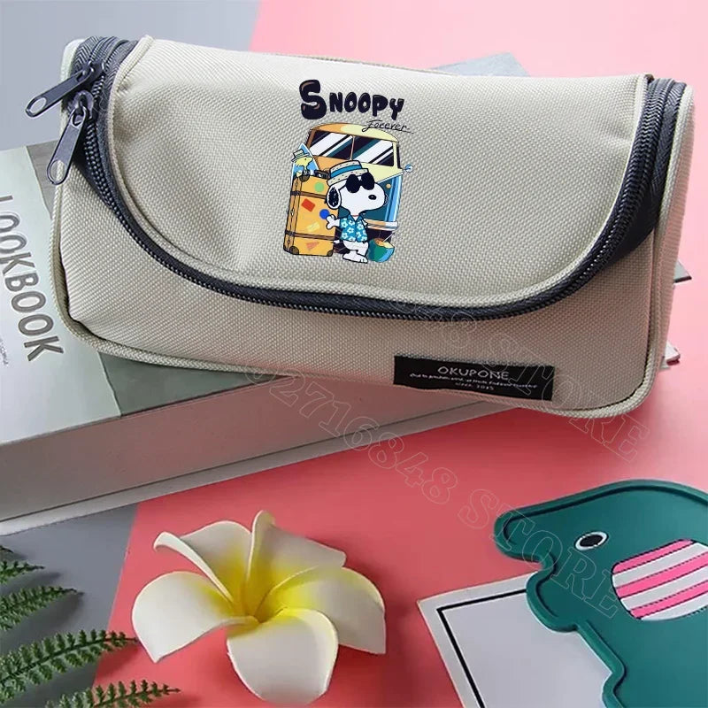 Estuches para lápices de Snoopy, papelería bonita, estampado gráfico de dibujos animados de anime, suministros escolares, portátiles, de gran capacidad, regalos para fiestas de cumpleaños