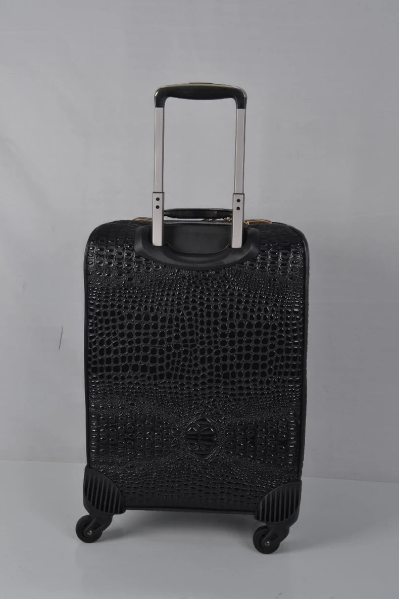 Equipaje rodante de cuero con patrón de cocodrilo, maleta con ruedas de embarque de 16/20/24 pulgadas, equipaje de viaje de cuero real para hombres y mujeres