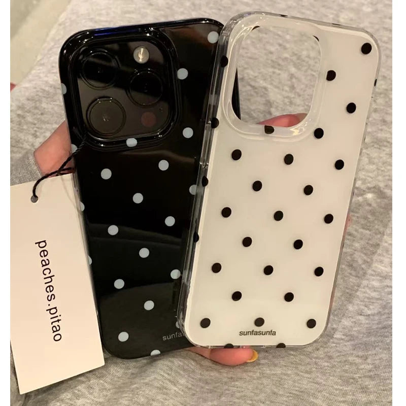 Funda de teléfono minimalista de lunares blanco y negro para iPhone 17 Air 16 Pro Max 15 14 Plus 13 12 Mini 11, funda trasera de silicona a prueba de golpes