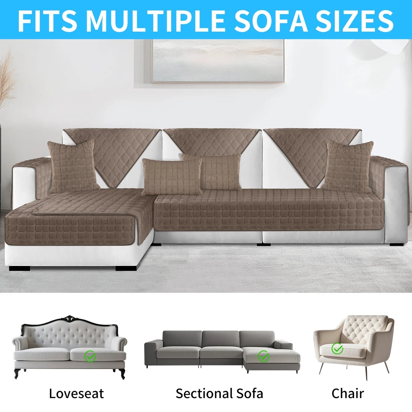 Fundas de sofá suaves y cálidas, fundas de cojines lavables, antideslizantes, fácil instalación para fundas de sofá seccionales en forma de L, protección de muebles
