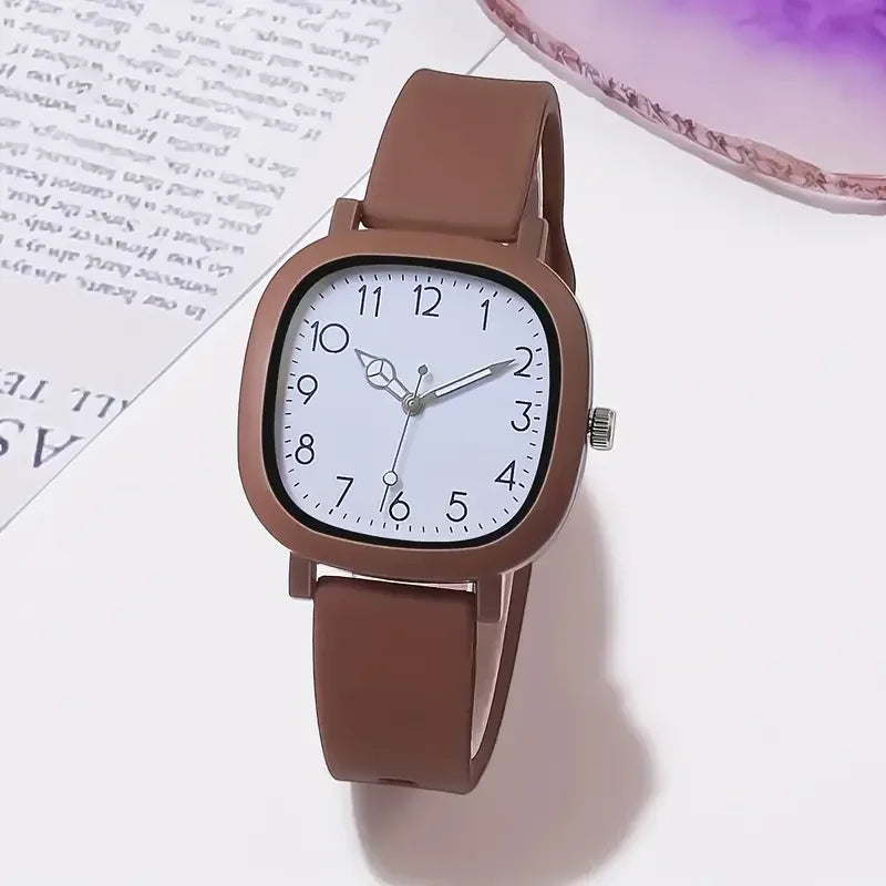 Relojes de Mujer con banda de silicona de Color caramelo a la moda, Reloj de pulsera de cuarzo con esfera cuadrada para Mujer, Reloj para niñas