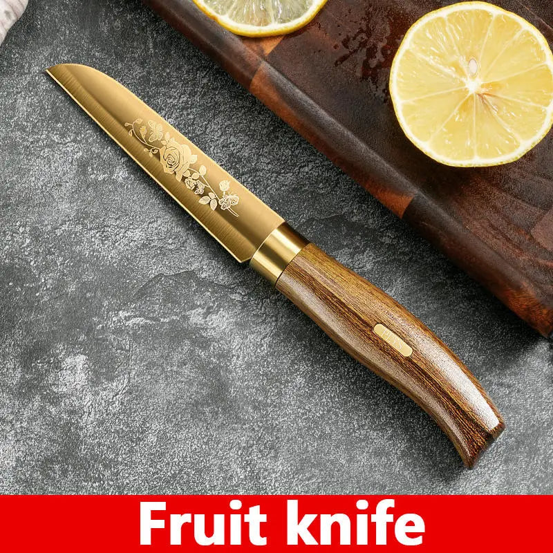 Juego de Cuchillos de Cocina de 4 Piezas con Diseño de Rosa Dorada, Cuchillo de Chef de Acero Inoxidable de Lujo para Cocinar, Herramientas de Cocina Profesionales Afiladas