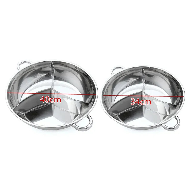 Olla caliente de acero inoxidable de 34cm, tres utensilios de cocina divididos, olla de inducción para ovejas pequeñas, olla caliente con rayas, Compatible con cocina, fiesta de invierno