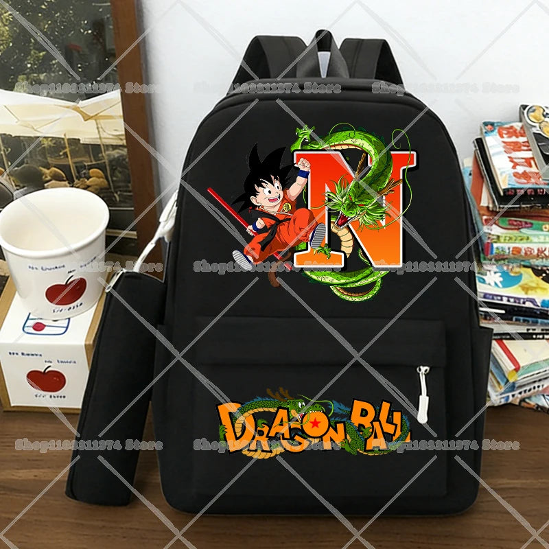 Juego de 2 Mochilas de Dragon Ball, Estuches para Lápices, Anime Son Goku, Bolsas de Hombro con Letras, Estuches para Bolígrafos, Mochilas Escolares Grandes de Dibujos Animados para Exteriores, Regalo