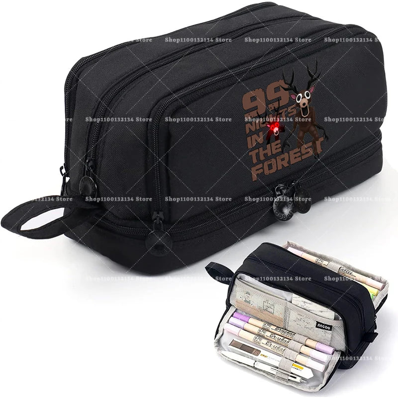 Estuches para lápices de 99 noches en los bosque, bolsas grandes para bolígrafos de dibujos animados, bolsa de lápices multicapa de Anime para niños y niñas, suministros de papelería escolar