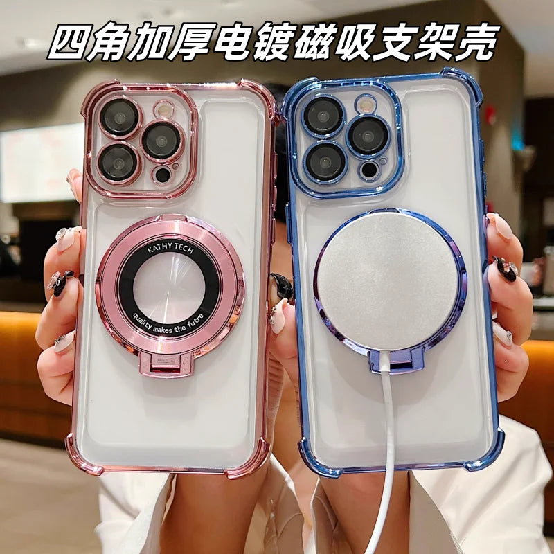 Para Realme 15 Pro 5G cuatro esquinas a prueba de golpes funda de teléfono de silicona para Realme15 14 Pro Plus soporte magnético transparente cubierta de TPU