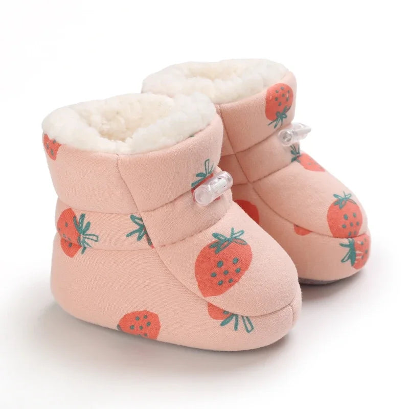 Botas de invierno para bebé, suela suave de dibujos animados, zapatos cálidos antideslizantes para niños pequeños, bonitos botines para caminar para niños y niñas