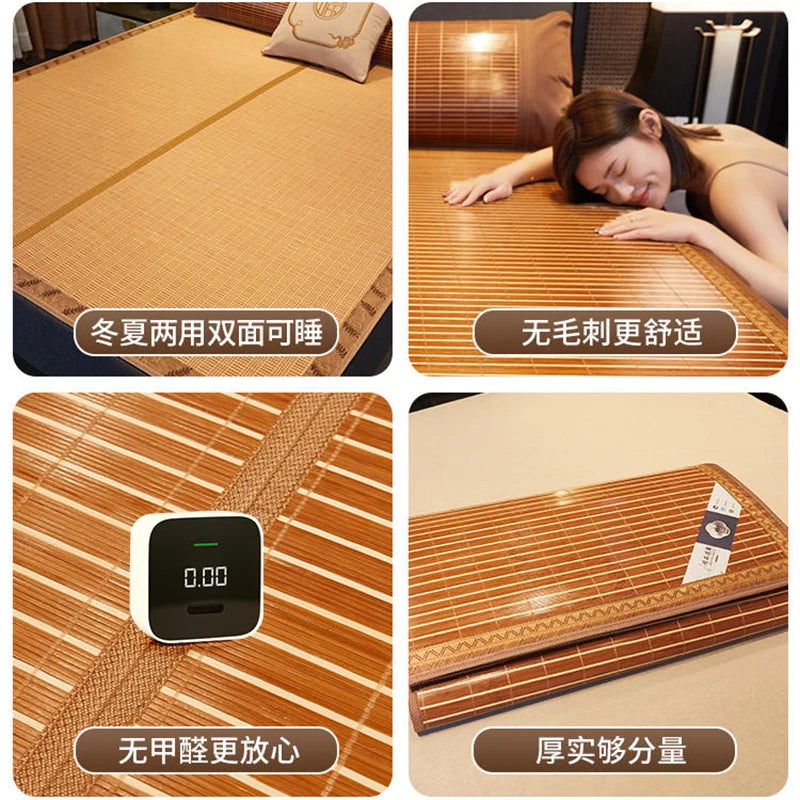 Estera para balcón, estera de bambú, cama doble de doble cara para el hogar, estera plegable de seda helada, cama individual para dormitorio de estudiantes