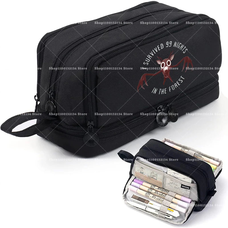 Estuches para lápices de 99 noches en los bosque, bolsas grandes para bolígrafos de dibujos animados, bolsa de lápices multicapa de Anime para niños y niñas, suministros de papelería escolar