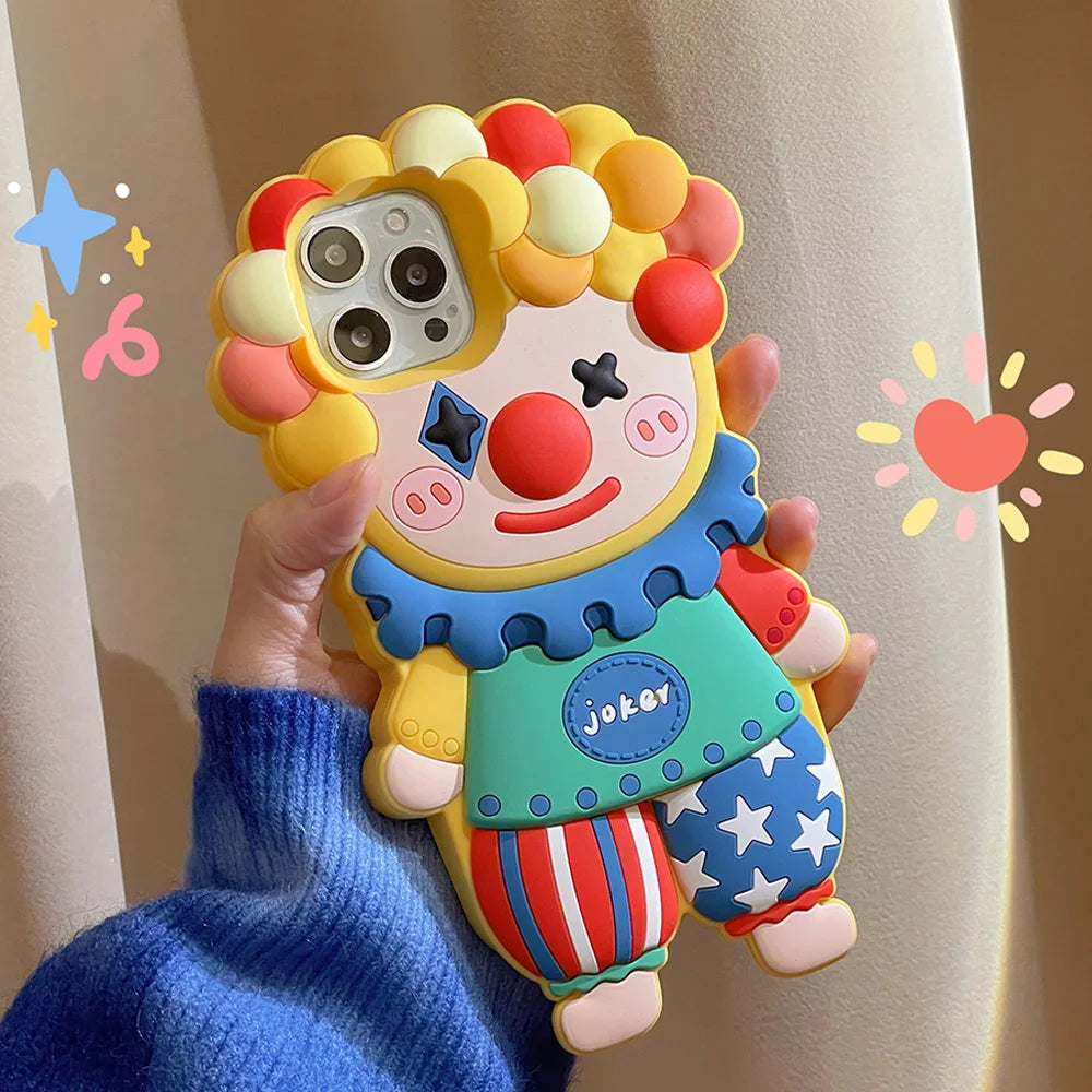 Funda de teléfono de silicona con dibujos animados en 3D para iphone 17 16 15 14 Pro Max Face Cute Joker Clown fundas para iphone 13 12 11 cubierta a prueba de golpes