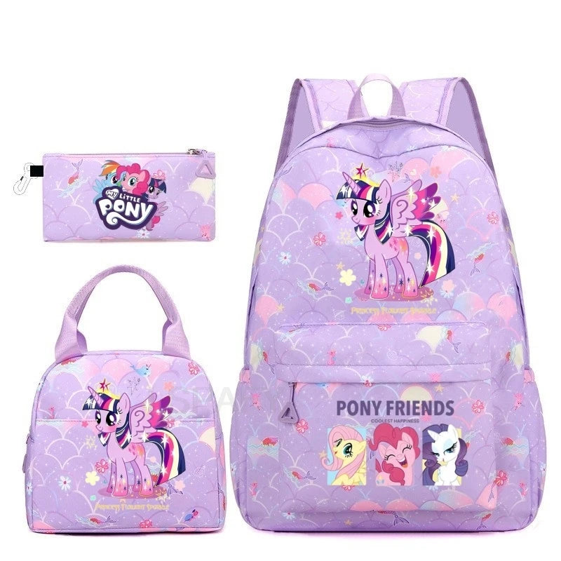 Juego de 3 mochilas My Little Pony para niños, mochila escolar para niñas, mochila escolar para adolescentes, mochila arcoíris para mujeres