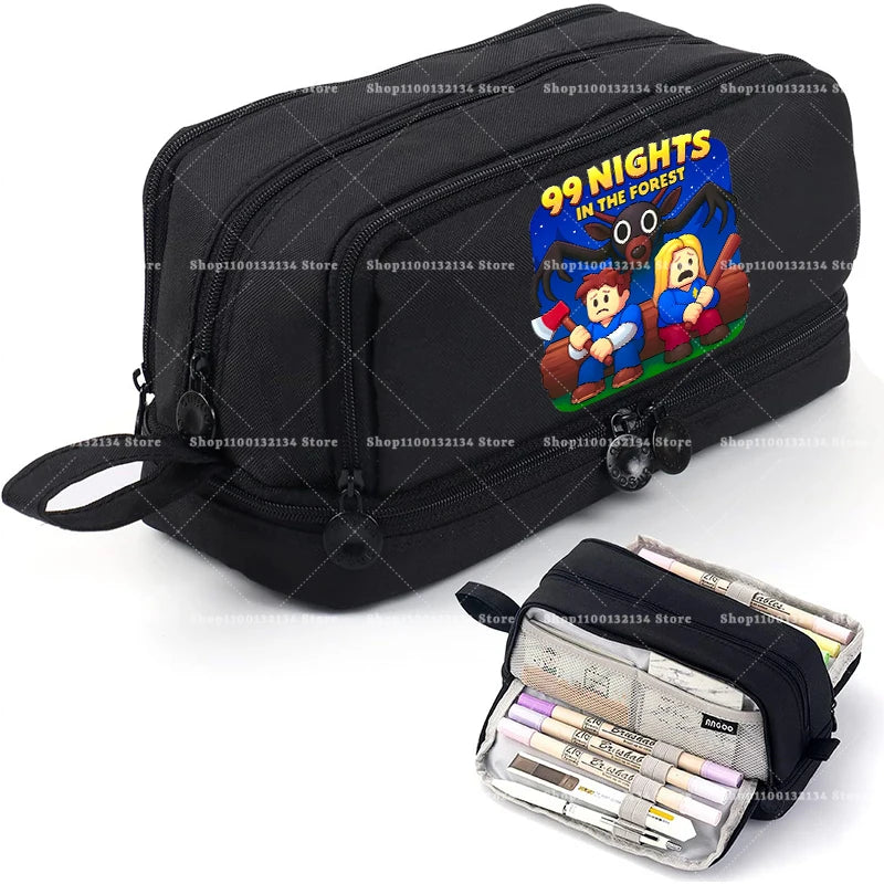 Estuches para lápices de 99 noches en los bosque, bolsas grandes para bolígrafos de dibujos animados, bolsa de lápices multicapa de Anime para niños y niñas, suministros de papelería escolar