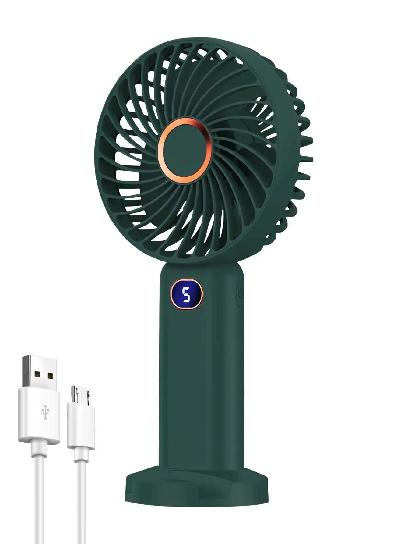 Ventilador portátil de mano, miniventilador recargable por USB, pantalla Digital, ajuste de 5 velocidades, adecuado para viajes, exteriores, oficina y hogar