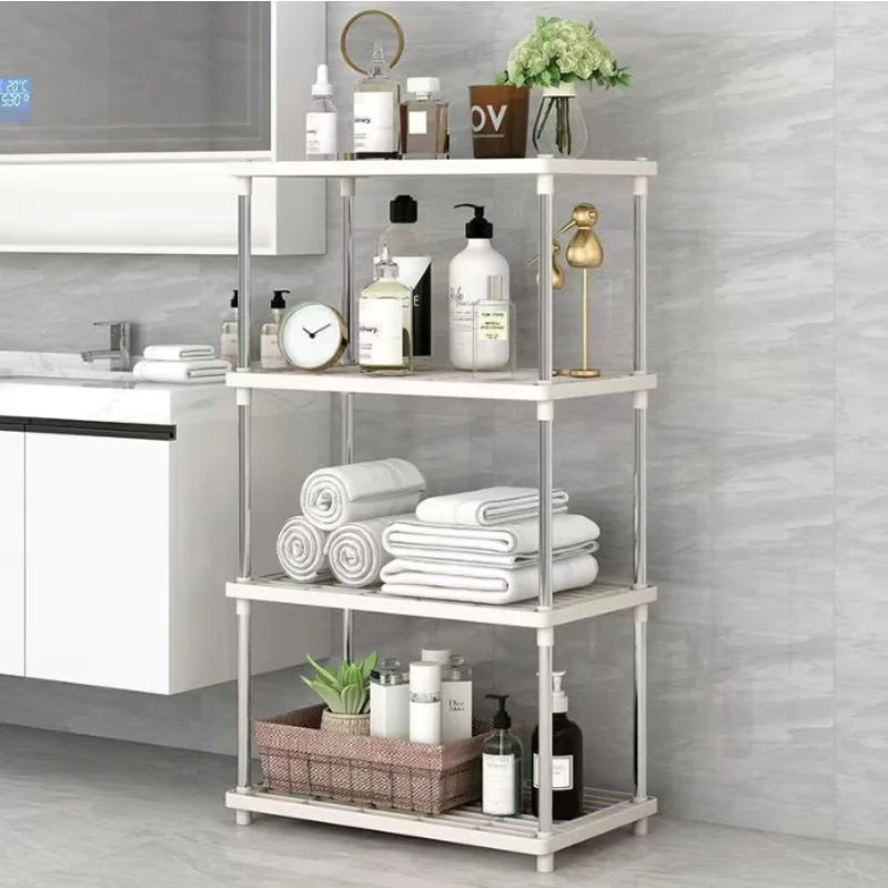 Estante organizador independiente de 4 niveles cuadrado y multicapa, ideal para cocina, baño, aperitivos y objetos diversos.