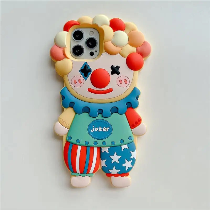 Funda de teléfono de silicona con dibujos animados en 3D para iphone 17 16 15 14 Pro Max Face Cute Joker Clown fundas para iphone 13 12 11 cubierta a prueba de golpes