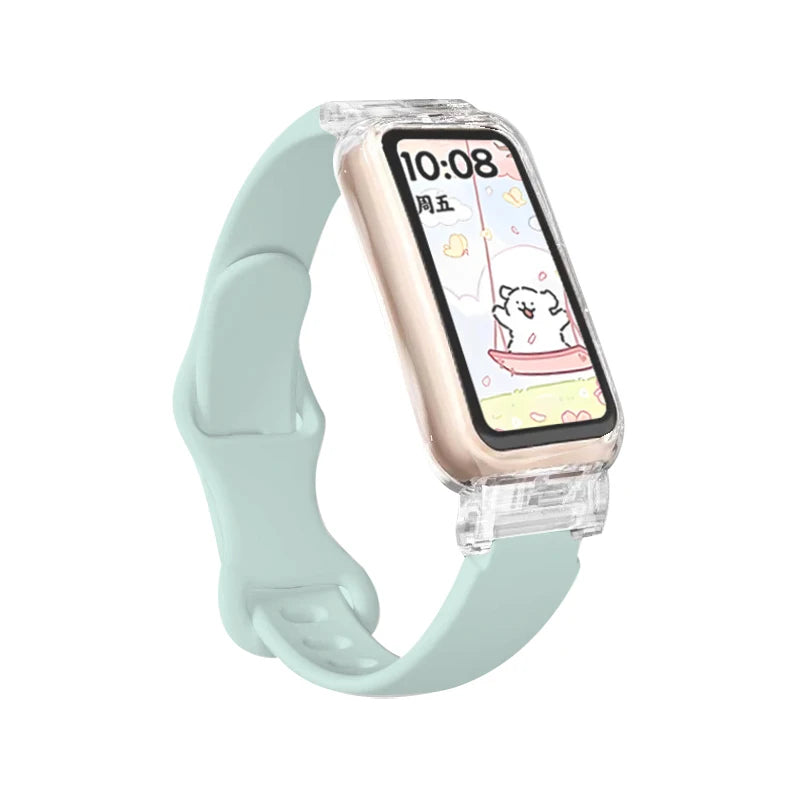 Funda transparente + correa para Huawei Band 10/9/8, accesorios, pulsera deportiva de silicona, correa para Huawei Band 10 9 NFC/8 NFC