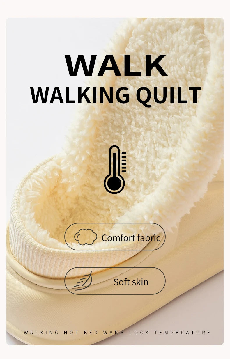 Pantuflas Impermeables de Invierno para Mujer y Hombre, Suela Gruesa de 4 cm, Cálidas y Afelpadas, Zapatos de Interior Antideslizantes, Forradas de Piel, Zuecos Suaves y Acolchados