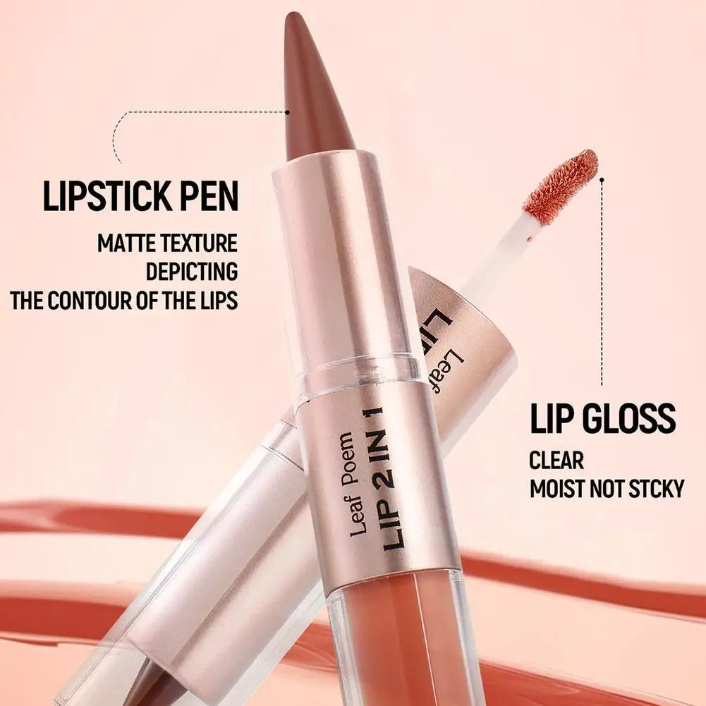 Delineador de Labios 2 en 1 con Diseño de Espejo Mate de Doble Punta, Resistente al Agua, Antiadherente, Color Marrón Nude, Degradado Cónico