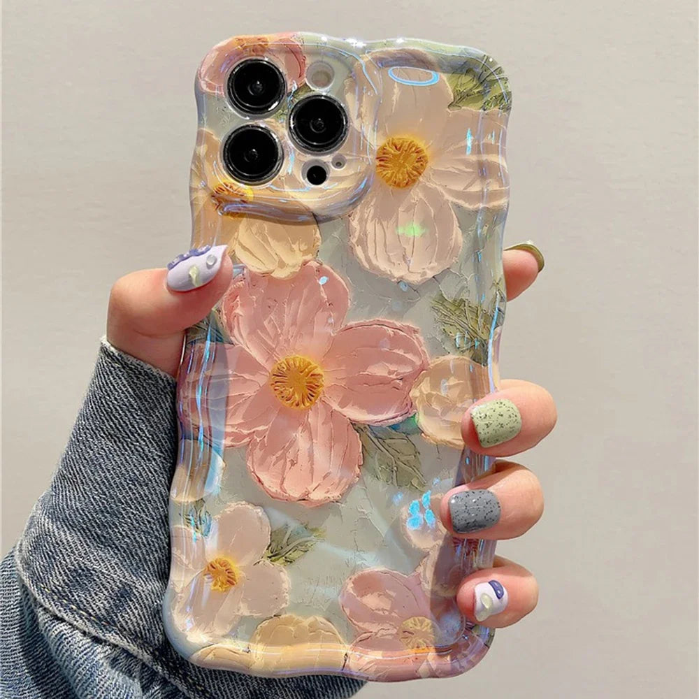 Funda de teléfono con pintura al óleo Retro para iPhone 13, 14, 15, 16 Pro Max 12, 11, funda de silicona a prueba de golpes con estampado de flores de lujo, decoración artística