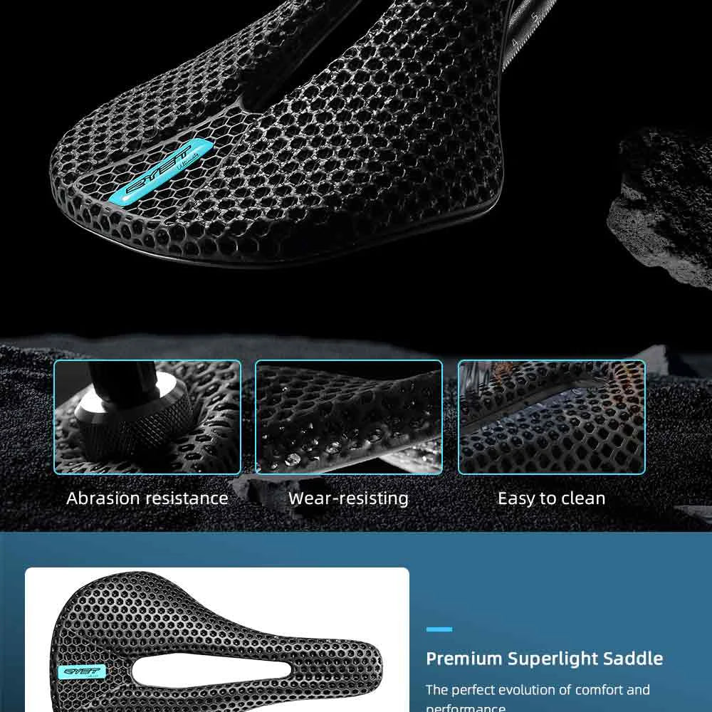 RYET-sillín de carbono para bicicleta con estampado 3D, 140mm, 142mm, superligero, para carreras de montaña, EVA, cojín para asiento de bicicleta, pieza de asiento para ciclismo