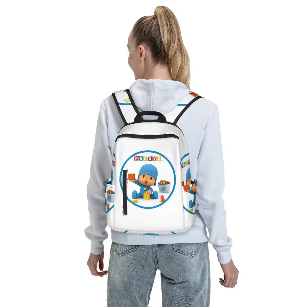 Mochila azul de dibujos animados de Pocoyo para niños, mochila de gran capacidad para niños, mochila escolar, bolsos de hombro para hombres y mujeres
