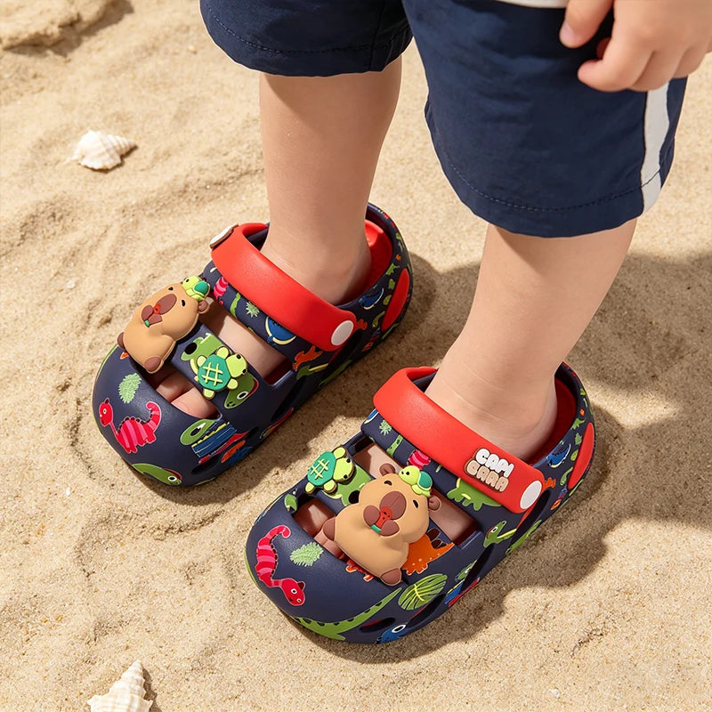 Zapatos de Jardín para Niños con Diseño de Dinosaurio y Capibara, Sandalias Suaves Antideslizantes para Niños, Chanclas Transpirables para Playa y Piscina