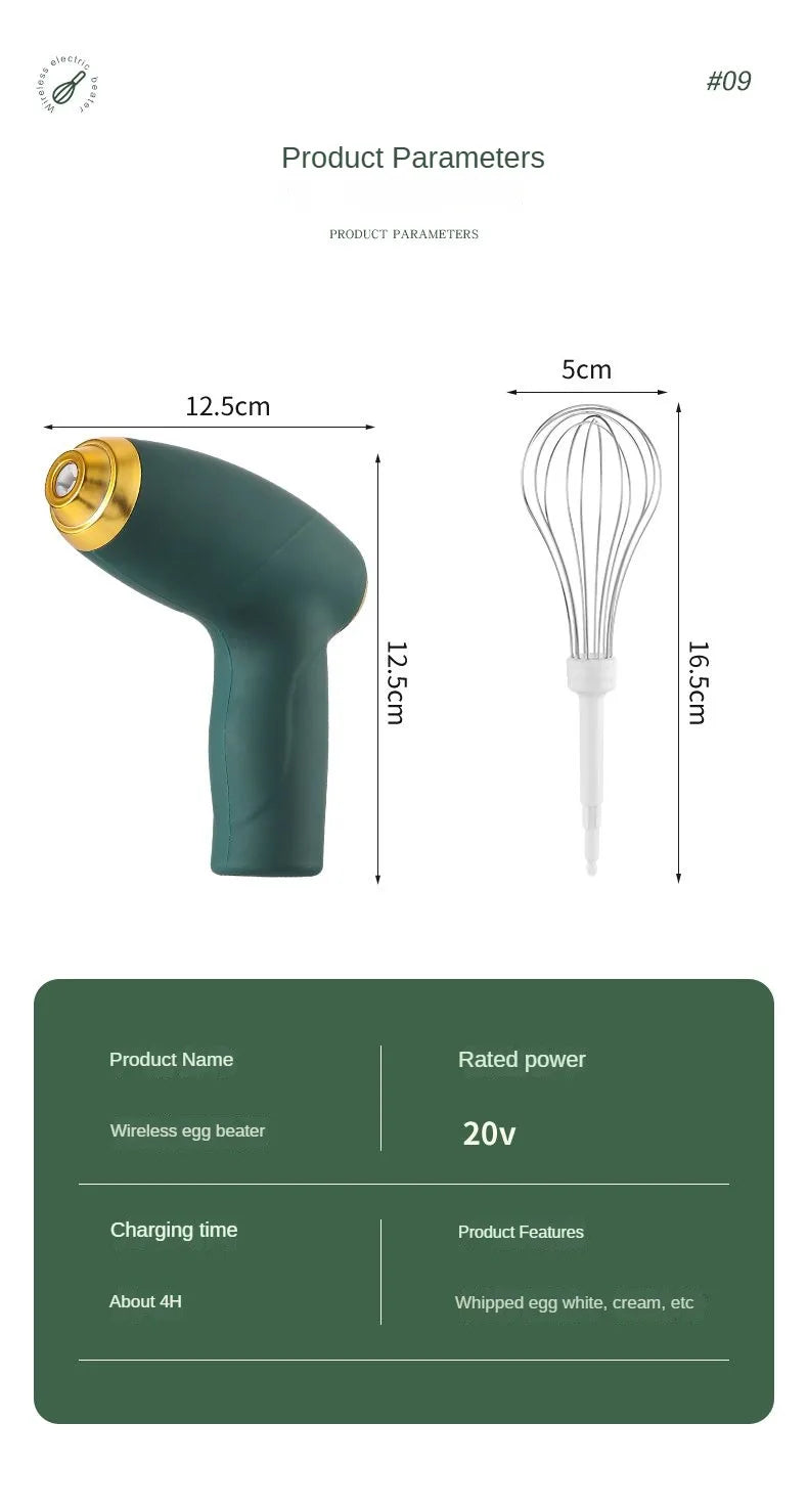 Batidora de Huevos Eléctrica de Mano, 3 Velocidades, Doble Varilla, Cargador, Batidora de Cocina, Mezcladora de Claras, Máquina para Hacer Crema de Mantequilla y Pasteles