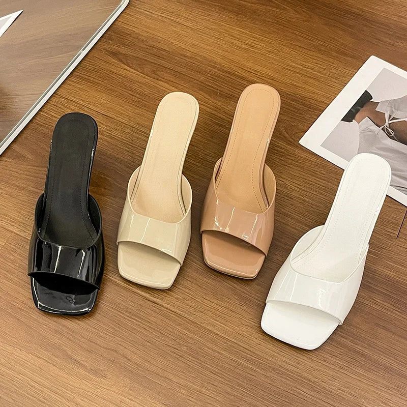 Sandalias de tacón alto para mujer, novedad de verano, moda con punta cuadrada y punta abierta, Sandalias de tacón alto negras cómodas e informales elegantes