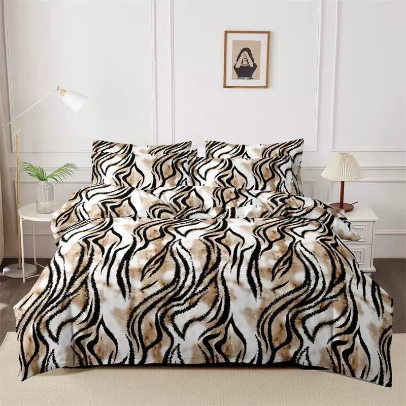 Funda nórdica cepillada estampada, funda de almohada, juego de tres piezas, funda de cama de tela respetuosa con la piel de alta calidad (sin sábana), 3 uds.