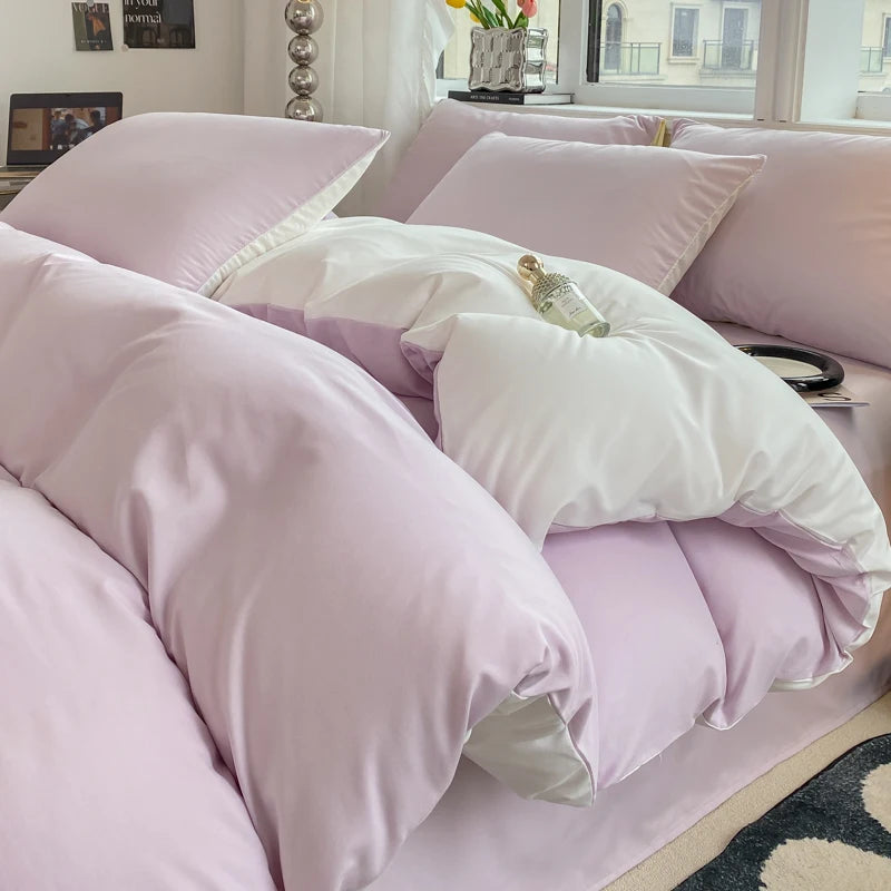 Juego de funda nórdica de Color sólido estilo Ins, ropa de cama de algodón lavada, funda de edredón, funda de almohada, juegos de cama suaves, fundas de edredón de 220x240