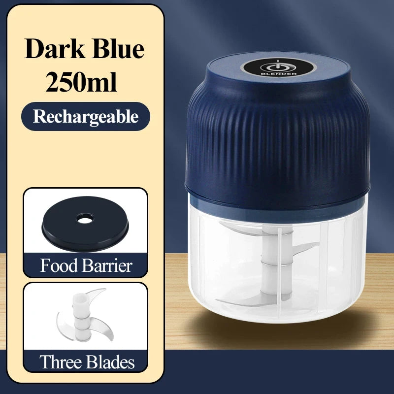 Picadora de Verduras Eléctrica Inalámbrica Recargable por USB de 250 ml, Picadora de Ajo, Picadora de Alimentos para Cocina, Utensilios para Picar Ajo