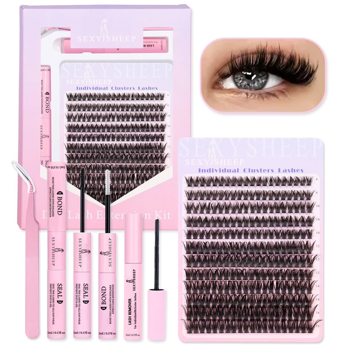 Kit de extensión de pestañas DIY, mezcla de 8-16mm de visón, pestañas individuales suaves, extensiones de pestañas naturales con maquillaje de unión y sellado