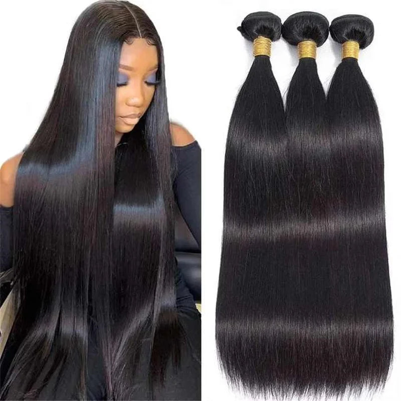 Extensiones de Cabello Humano Liso Sedoso, Cabello Brasileño Remy, 1/3/4 Piezas, Extensiones de Cabello Natural Negro, 14-30 Pulgadas