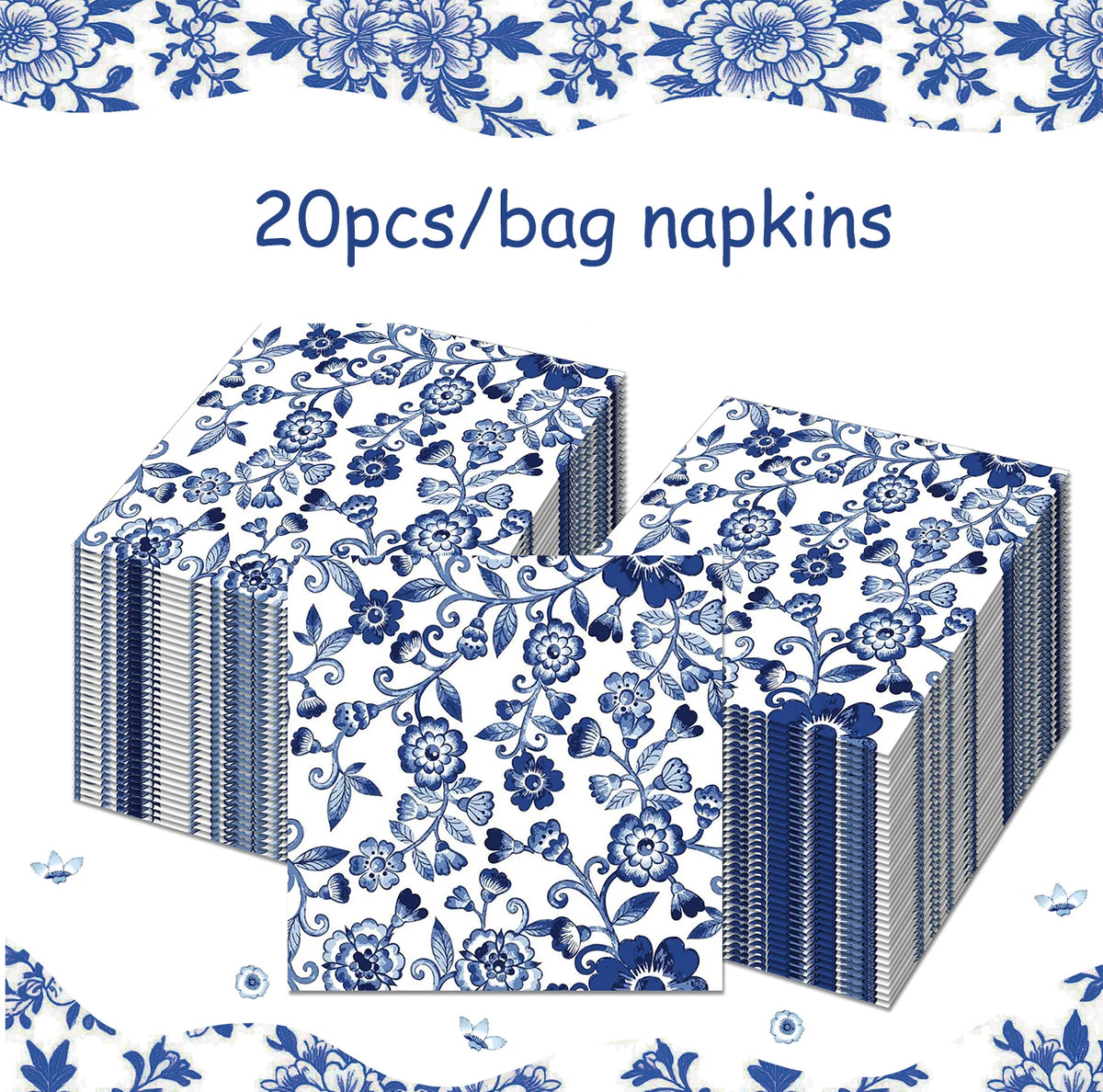 Platos de papel de porcelana azul y blanca, servilletas, vajilla para decoración de cumpleaños, decoración de bodas, decoración de mesa, suministros para fiestas