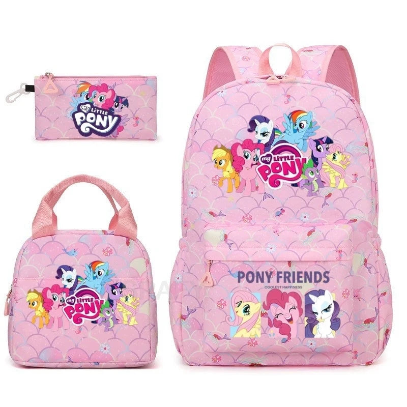 Juego de 3 mochilas My Little Pony para niños, mochila escolar para niñas, mochila escolar para adolescentes, mochila arcoíris para mujeres