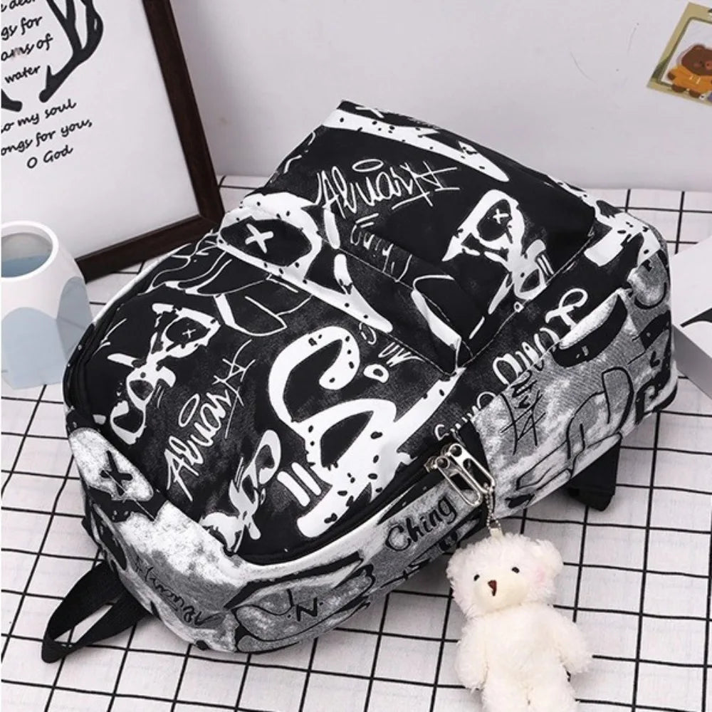 Mochila escolar para estudiantes con grafiti de gran capacidad, mochila informal de moda para mujer, mochilas escolares bonitas de dibujos animados para ir al trabajo en niñas