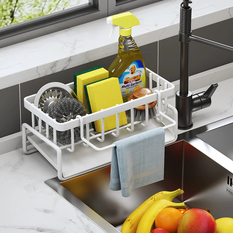 Estante de almacenamiento de especias de cocina con escurridor, organizador de fregadero de instalación, estante montado en grifo para accesorios de cocina del hogar