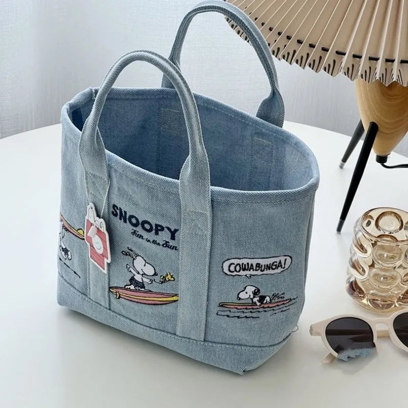 Bolso de Mano de Lona con Diseño de Snoopy, Estilo Kawaii, para Chicas, de Gran Capacidad, Simple, de Nailon