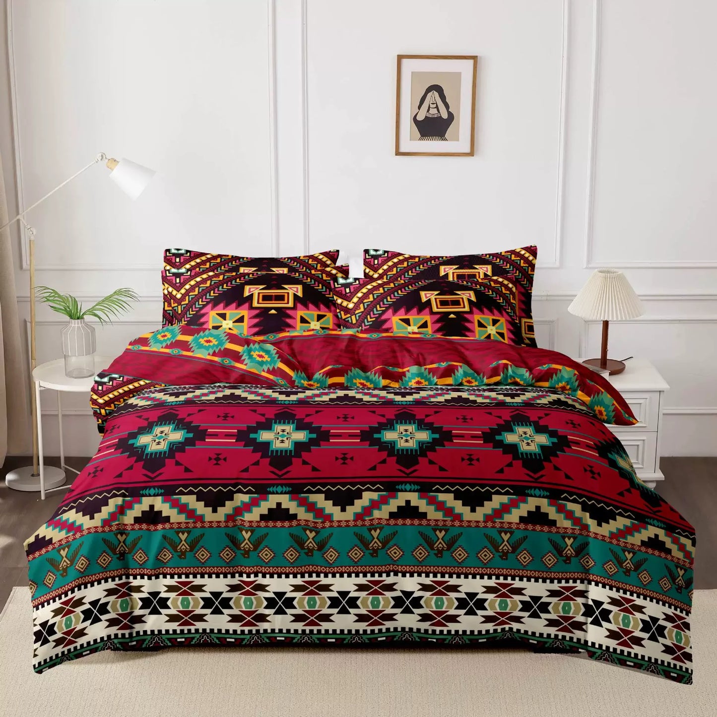 Funda nórdica cepillada estampada, funda de almohada, juego de tres piezas, funda de cama de tela respetuosa con la piel de alta calidad (sin sábana), 3 uds.