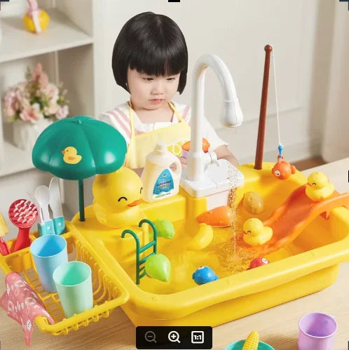 Juguetes de fregadero de cocina para niños, lavavajillas eléctrico, juguete con agua corriente, juego de simulación de comida, juguete de pesca, juego de rol, regalo para niñas