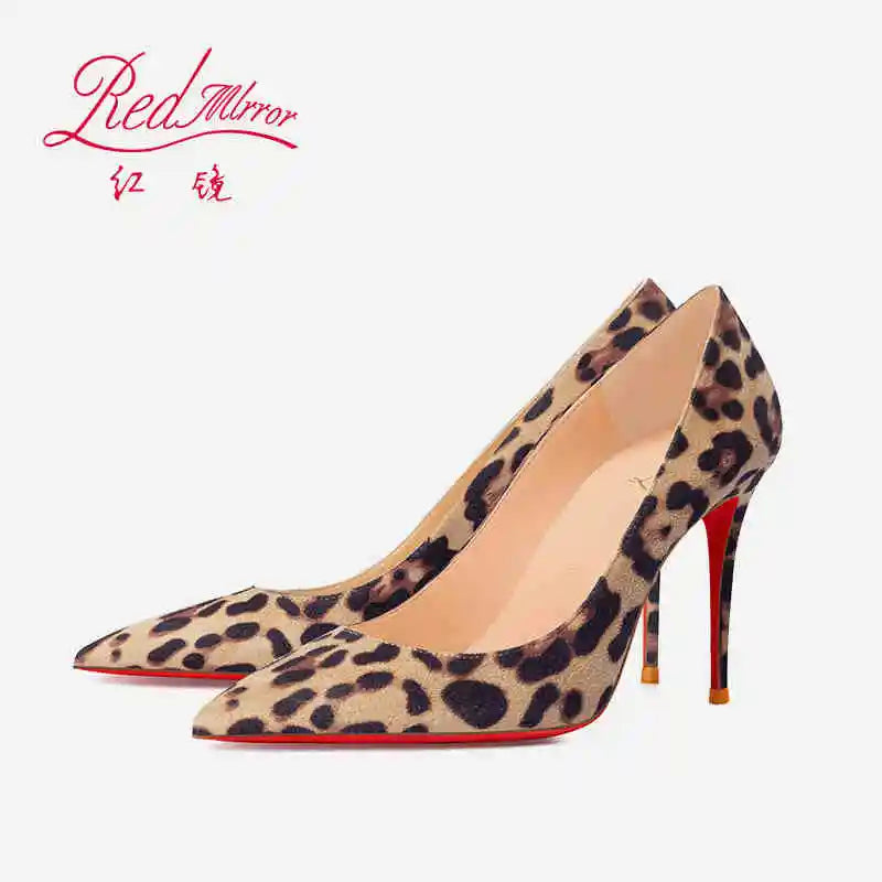 Elegantes Zapatos de Tacón para Mujer, Marca de Lujo, Estampado de Leopardo, Tendencia 2026, Tacones Rojos Brillantes, Punta en Pico, Zapatos de Fiesta para Mujer, 8cm