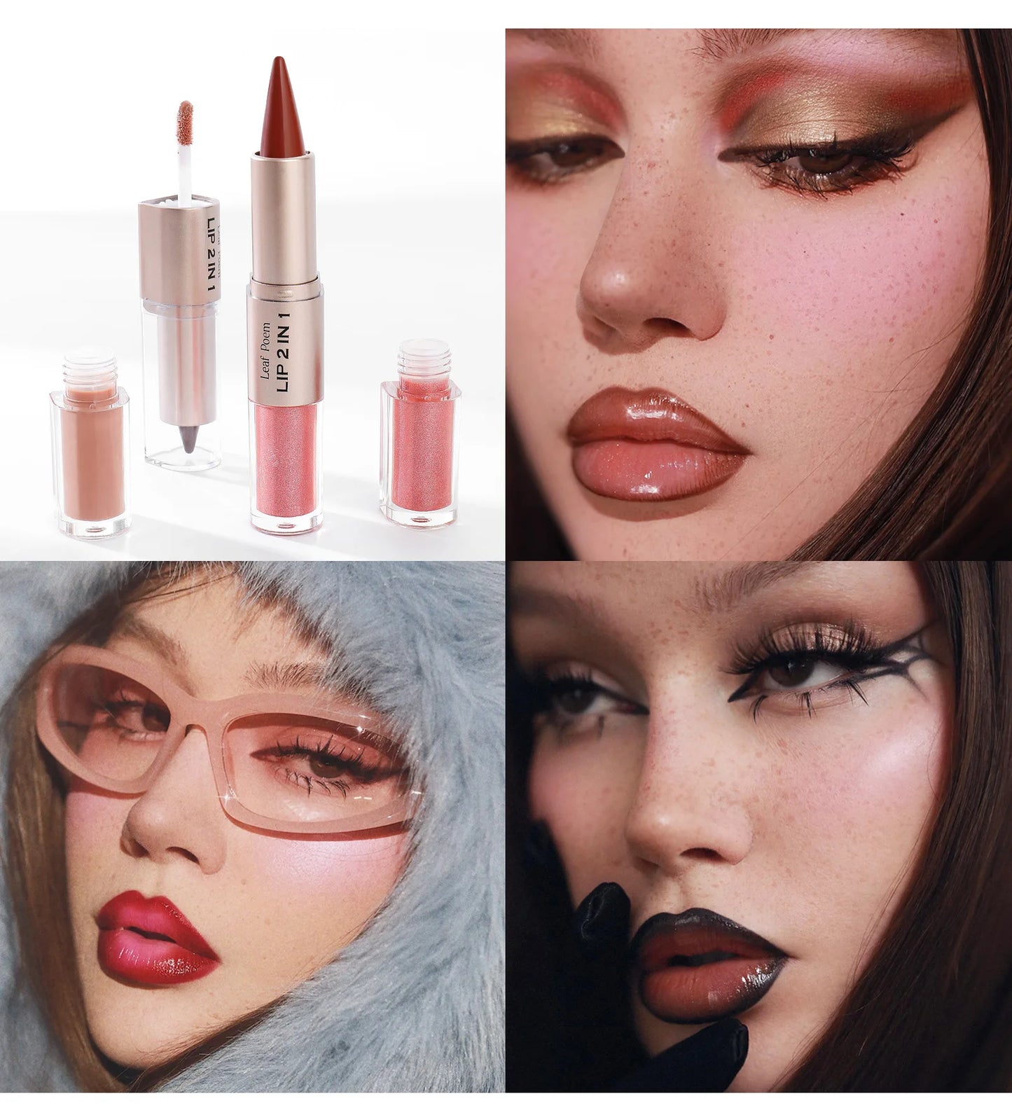 Lápiz Delineador de labios mate 2 en 1 de doble cabeza, resistente al agua, antiadherente, brillo de espejo, tinte de labios, brillo de labios marrón, maquillaje de lápiz labial
