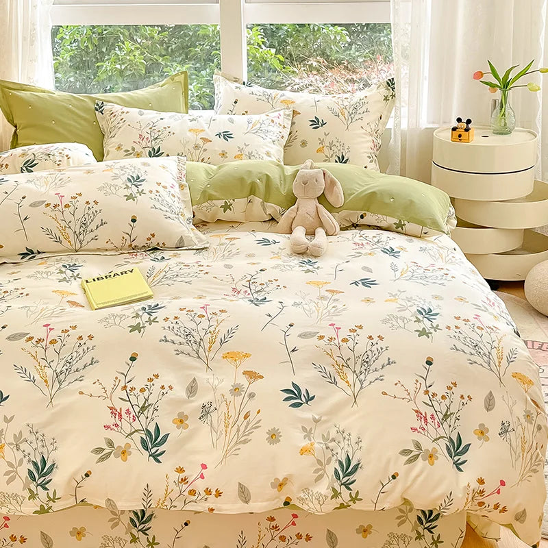 Funda nórdica 100% de algodón, 1 pieza, estampado de flores con cremallera, funda de edredón, manta tamaño King, sin funda de almohada