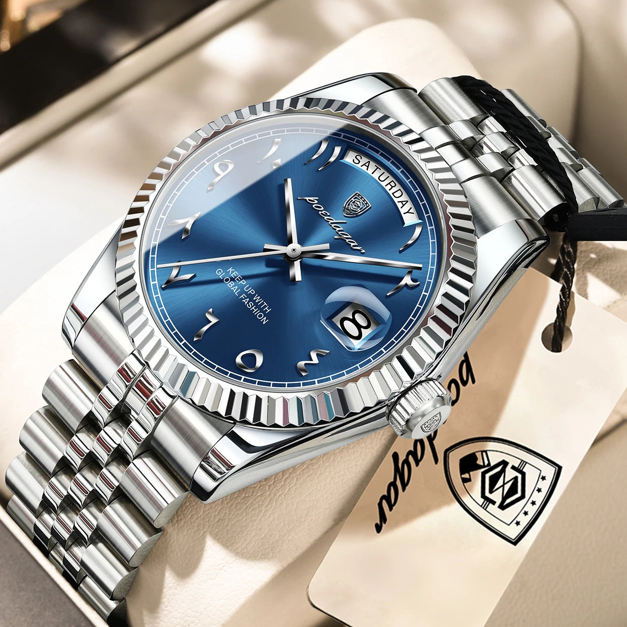 Reloj de Pulsera para Hombre de la Marca POEDAGAR, a la Moda, Resistente al Agua, con Fecha y Día de la Semana, Reloj de Negocios para Hombre, de Acero Inoxidable, de Alta Calidad, de Cuarzo