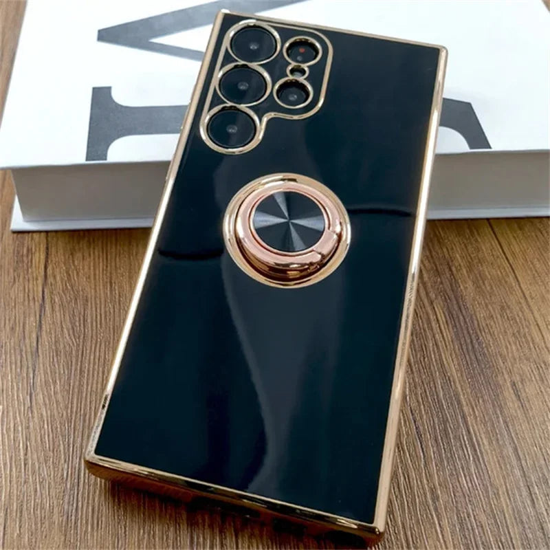 Funda de teléfono con soporte de anillo de TPU de lujo para Samsung Galaxy S25 S24 S23 S22 S21 S20 Note 20 Ultra Plus FE, funda protectora trasera a prueba de golpes
